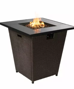 TeamsonUS Teamson Home Outdoor 30" Propane Gas Fire Pit Table With Rattan Base, Espresso