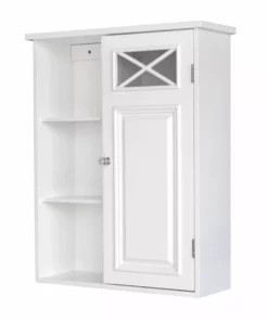 TeamsonUS Teamson Home Dawson Removable Wooden Wall Cabinet With Cross Molding, White
