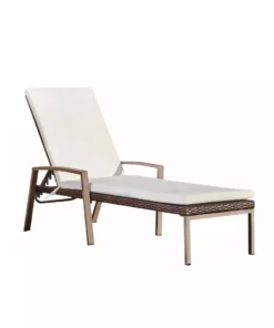 TeamsonUS New Teamson Home 2 Outdoor Wicker Patio Cushioned Chaise Lounge Chairs, Brown/Cream