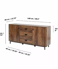 TeamsonUS Teamson Home Brooklyn Sideboard With Storage Plus Metal Legs And Handles, Brown