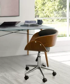 TeamsonUS Teamson Home Faux Leather Curved Swivel Home Office Chair With Adjustable Seat Height, Black/Brown