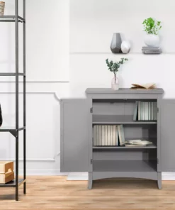 TeamsonUS Teamson Home Glancy Wooden Floor Cabinet With Shutter Doors And Adjustable Shelves, Gray New