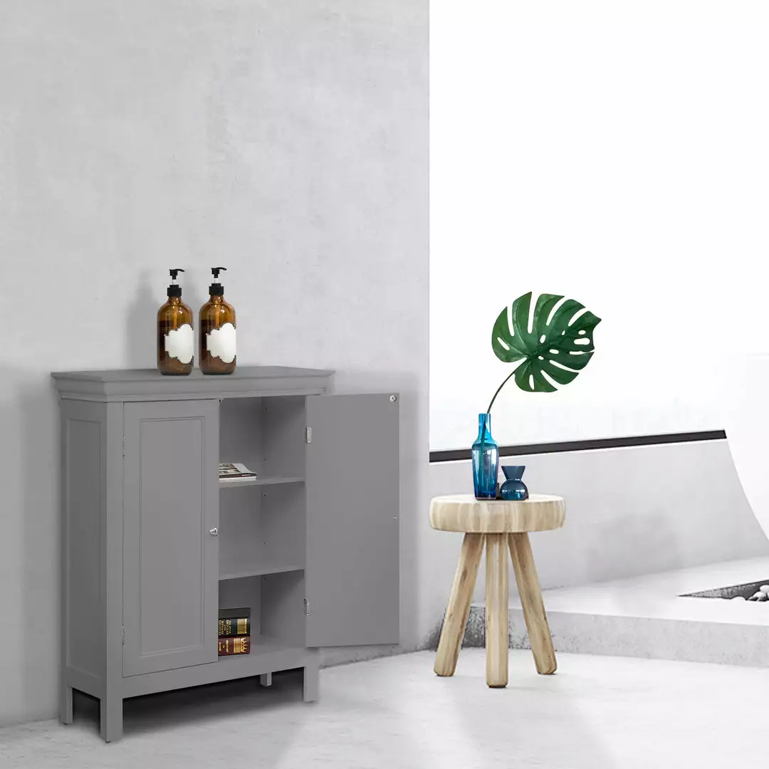 TeamsonUS Teamson Home Stratford Contemporary Wooden Floor Storage Cabinet With Two Doors, Gray 4 TeamsonUS Teamson Home Stratford Contemporary Wooden Floor Storage Cabinet With Two Doors, Gray