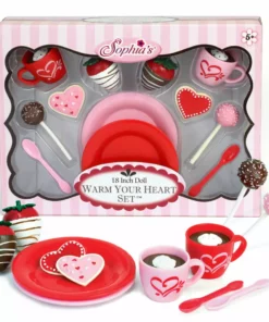 TeamsonUS Sophia's Dessert Set With Hot Cocoa For 18 Inch Dolls, Red/Pink Kids