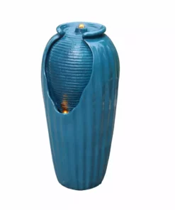 TeamsonUS Teamson Home Indoor/Outdoor Contemporary Glazed Contoured Vase Water Fountain With LED Lights, Blue 18 TeamsonUS Teamson Home Indoor/Outdoor Contemporary Glazed Contoured Vase Water Fountain With LED Lights, Blue