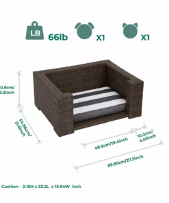 TeamsonUS Teamson Pets Clotho Outdoor Cat Or Small Dog Wicker Bed With Cushion, Walnut/Gray New 14 TeamsonUS Teamson Pets Clotho Outdoor Cat Or Small Dog Wicker Bed With Cushion, Walnut/Gray New