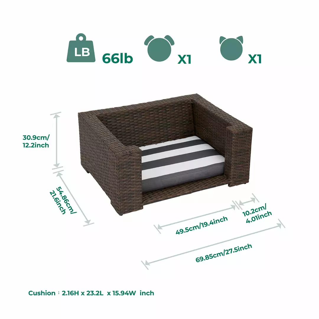 TeamsonUS Teamson Pets Clotho Outdoor Cat Or Small Dog Wicker Bed With Cushion, Walnut/Gray New 6 TeamsonUS Teamson Pets Clotho Outdoor Cat Or Small Dog Wicker Bed With Cushion, Walnut/Gray New