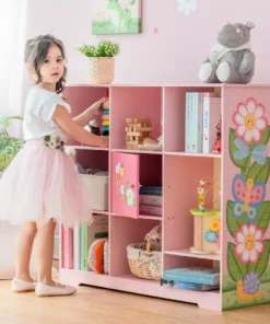 TeamsonUS Fantasy Fields Kids Painted Wooden Magic Garden Adjustable Cube Bookshelf, Pink