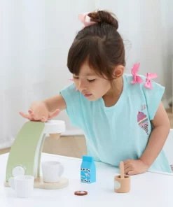 TeamsonUS New Teamson Kids Little Chef Frankfurt 8 Piece Wooden Play Kitchen Coffee Machine Set, Green