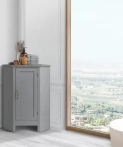 TeamsonUS Teamson Home Mercer Mid Century Modern Wooden Wedge-Shaped Corner Floor Storage Cabinet, Gray