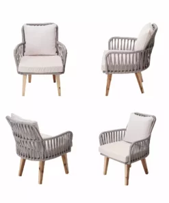 TeamsonUS Teamson Home Indoor/Outdoor 3 Piece Wicker Bistro Patio Set With Table, Chairs And Cushions Set, Tan/Brown