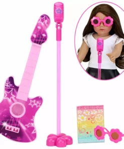 TeamsonUS Kids Sophia's Rock 'n Roll Music Set With Guitar, Sunglasses And Microphone For 18" Dolls, Pink