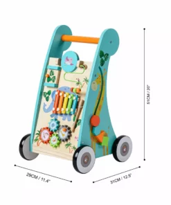 TeamsonUS Teamson Kids Preschool Play Lab Wooden Baby Walker And Activity Station, Natural/Blue