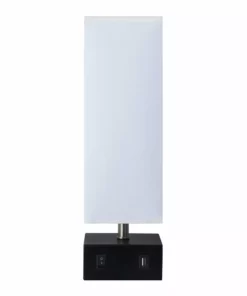 TeamsonUS Teamson Home Colette 14.5" Modern Metal Table Lamp With Square Shade And USB Port, Black/White 13 TeamsonUS Teamson Home Colette 14.5