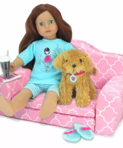 TeamsonUS Sophia's 2-in-1 Plush Pull-Out Sofa Bed For Two 18'' Dolls, Pink Kids