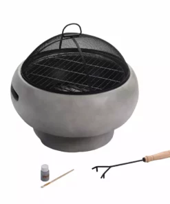 TeamsonUS Teamson Home 21" Outdoor Round Stone Wood Burning Fire Pit With Faux Concrete Base, Gray 14 TeamsonUS Teamson Home 21