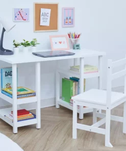 TeamsonUS New Fantasy Fields Wooden Play Desk With Shelves And Chair, White