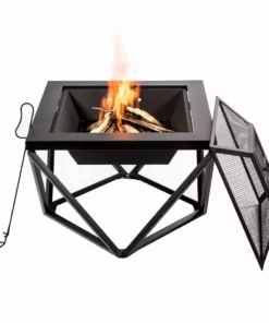TeamsonUS Teamson Home Outdoor 24" Wood Burning Fire Pit With Tabletop And Decorative Base, Black