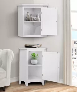 TeamsonUS Teamson Home Glancy Wooden Corner Wall Cabinet With Shutter Door, White