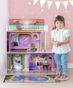 TeamsonUS Olivia's Little World Kids Wooden Dreamland Sunset 3-Level Dollhouse Set New