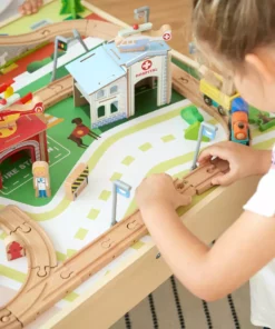 TeamsonUS Teamson Kids Preschool Play Lab Toys Wooden Table With 85-pc Train And Town Set, Natural