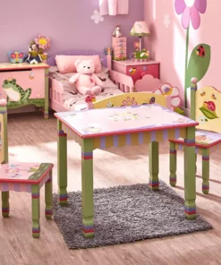 TeamsonUS Fantasy Fields Kids Painted Wooden Magic Garden Table With 2 Chairs, Multicolor