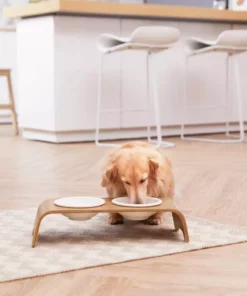 TeamsonUS Teamson Pets Billie Small Elevated Ash Wood Pet Feeder With Ceramic Bowls, Brown