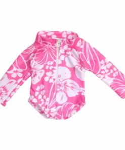 TeamsonUS Kids Sophia's Hawaiian Print Long Sleeve Rash Guard Swimsuit For 18" Dolls, Hot Pink
