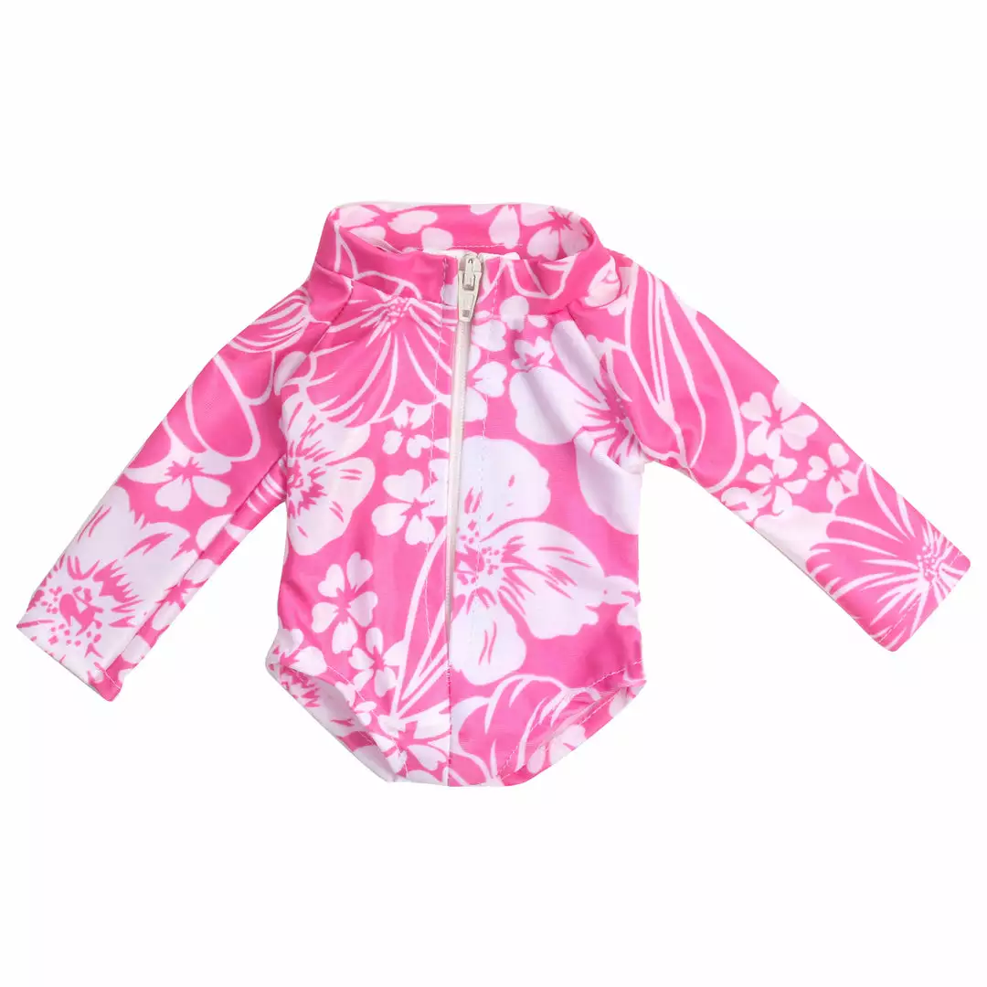 TeamsonUS Kids Sophia's Hawaiian Print Long Sleeve Rash Guard Swimsuit For 18" Dolls, Hot Pink 4 TeamsonUS Kids Sophia's Hawaiian Print Long Sleeve Rash Guard Swimsuit For 18" Dolls, Hot Pink