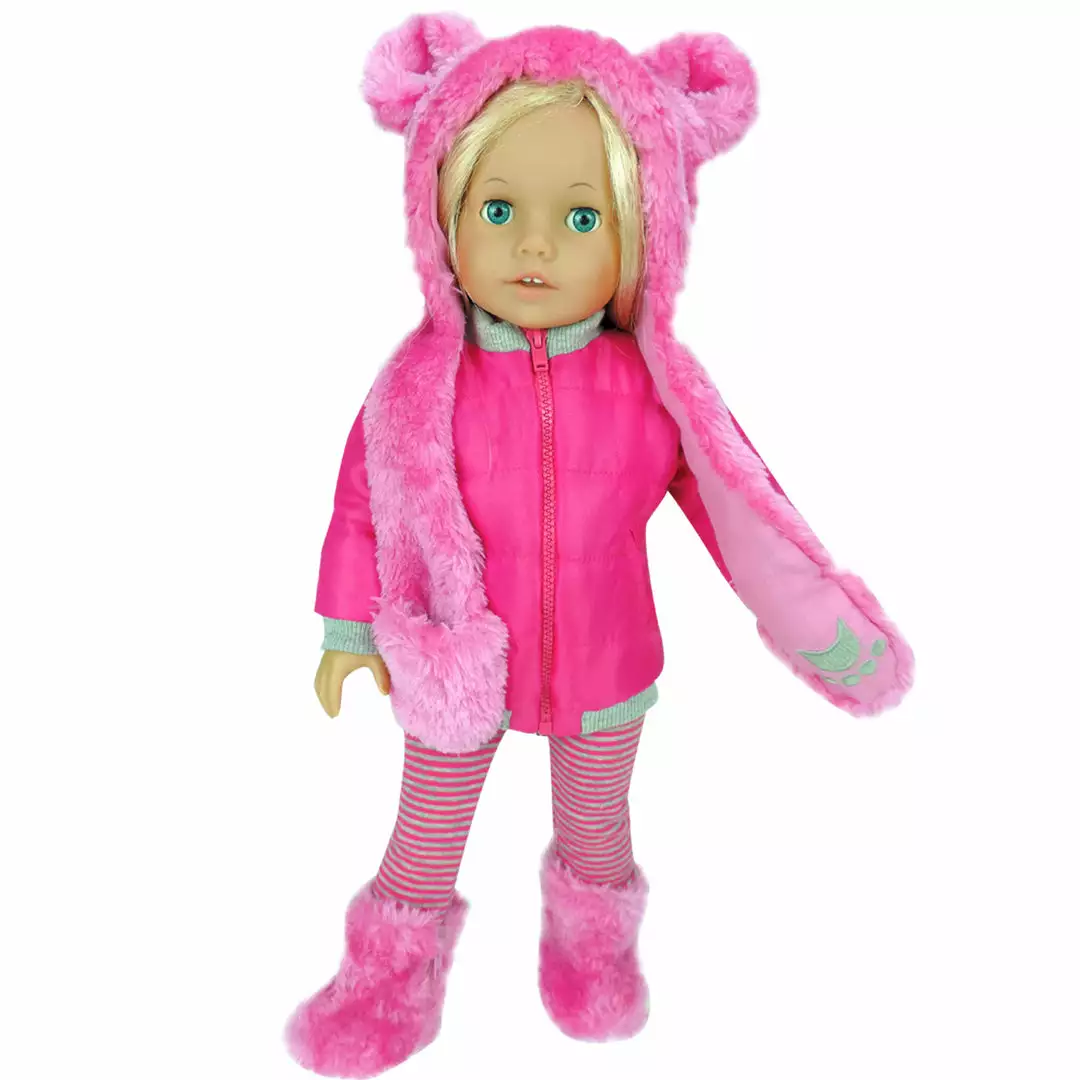 TeamsonUS Sophia's 4 Piece Winter Outfit With Bear Fur Hat Set For 18'' Dolls, Hot Pink Kids 5 TeamsonUS Sophia's 4 Piece Winter Outfit With Bear Fur Hat Set For 18'' Dolls, Hot Pink Kids