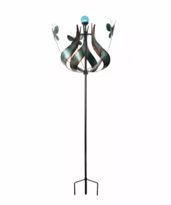 TeamsonUS Teamson Home Outdoor Solar Tulip And Butterfly Kinetic Windmill Sculpture With LED Light, Teal 9 TeamsonUS Teamson Home Outdoor Solar Tulip And Butterfly Kinetic Windmill Sculpture With LED Light, Teal