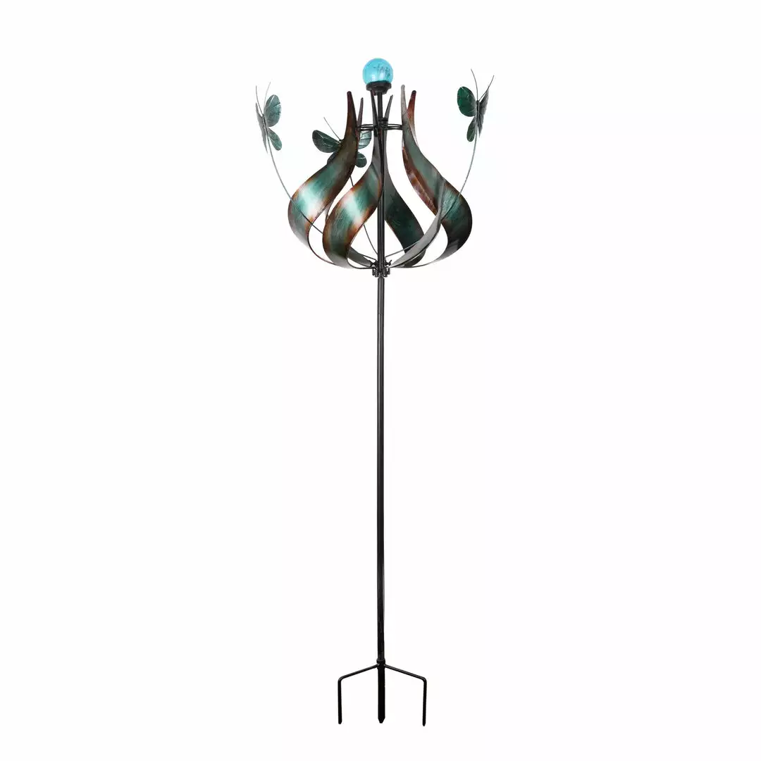 TeamsonUS Teamson Home Outdoor Solar Tulip And Butterfly Kinetic Windmill Sculpture With LED Light, Teal 6 TeamsonUS Teamson Home Outdoor Solar Tulip And Butterfly Kinetic Windmill Sculpture With LED Light, Teal
