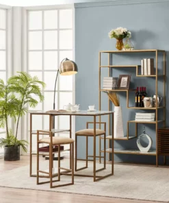 TeamsonUS Teamson Home Marmo Modern Marble-Look Breakfast Table Set With 2 Stools And Storage, Marble/Brass 10 TeamsonUS Teamson Home Marmo Modern Marble-Look Breakfast Table Set With 2 Stools And Storage, Marble/Brass