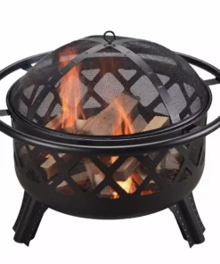 TeamsonUS Teamson Home 30" Outdoor Round Wood Burning Fire Pit With Steel Base, Black