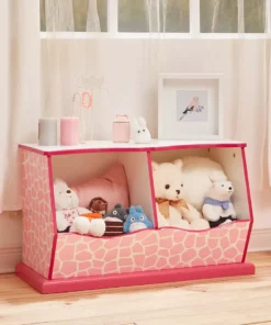 TeamsonUS Fantasy Fields Kids Painted Wooden Toy Storage Cubby With Fashion Giraffe Prints, Pink