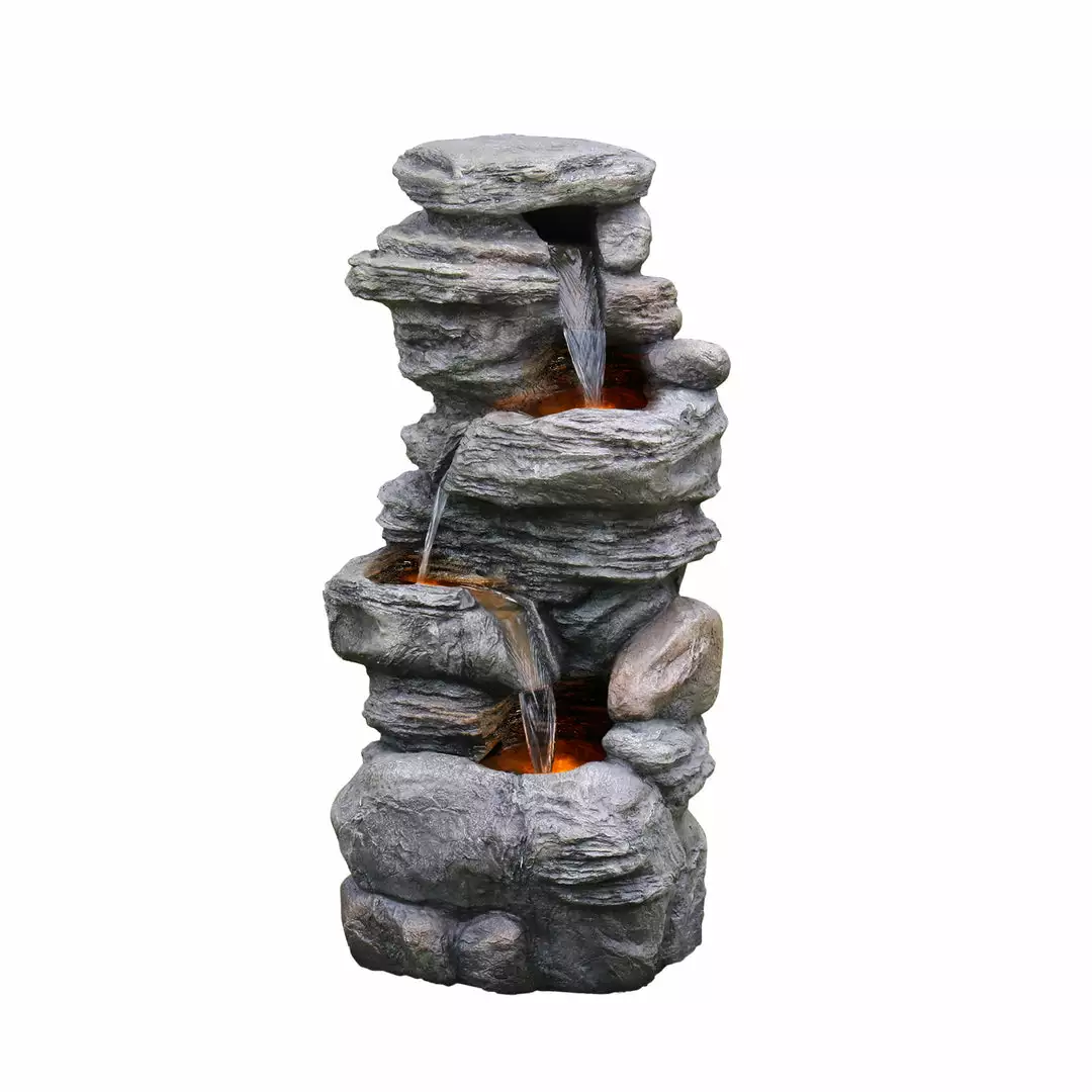 TeamsonUS New Teamson Home Indoor/Outdoor 4-Tier Stacked Stone-Look Tall Waterfall Fountain With LED Lights 3 TeamsonUS New Teamson Home Indoor/Outdoor 4-Tier Stacked Stone-Look Tall Waterfall Fountain With LED Lights