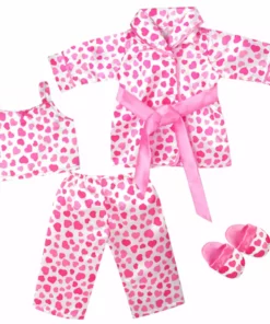 TeamsonUS Sophia's Satin Heart Print Pajamas Set For 18" Dolls, Pink