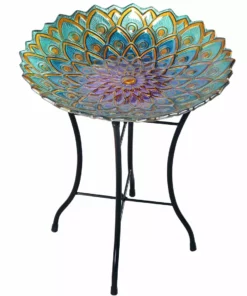 TeamsonUS Teamson Home 18" Mosaic Flower Glass Bird Bath W/ Stand