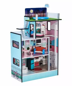 TeamsonUS Teamson Kids Dreamland Barcelona Dollhouse With 10 Accessories, Turquoise/Black