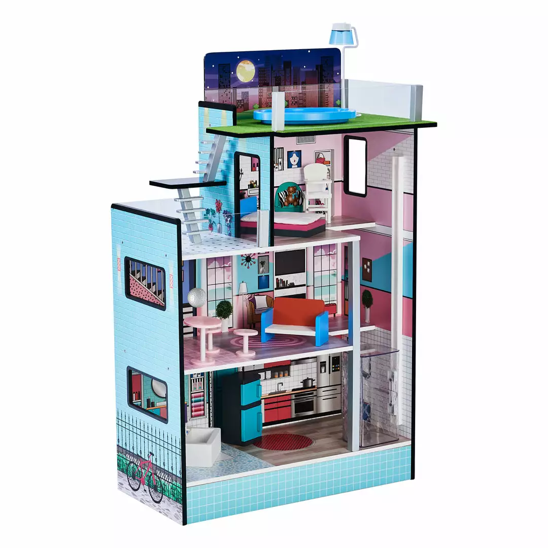 TeamsonUS Teamson Kids Dreamland Barcelona Dollhouse With 10 Accessories, Turquoise/Black 4 TeamsonUS Teamson Kids Dreamland Barcelona Dollhouse With 10 Accessories, Turquoise/Black