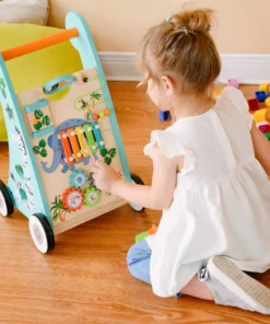 TeamsonUS Teamson Kids Preschool Play Lab Wooden Baby Walker And Activity Station, Natural/Blue