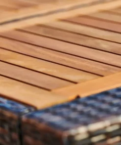 TeamsonUS New Teamson Home 5 Pc Outdoor Wicker Dining Set With Acacia Tabletop And Cushions, Brown