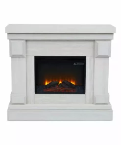 TeamsonUS New Teamson Home Hestia Electric Fireplace Mantel With Gray Faux Marble, White