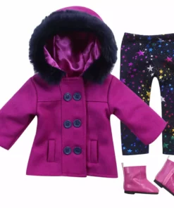 TeamsonUS Sophia's 3 Piece Peacoat, Leggings And Boots Set For 18'' Dolls, Magenta Kids