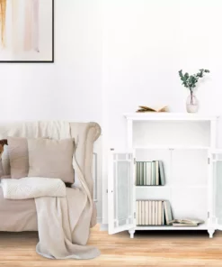 TeamsonUS Teamson Home Windsor Wooden Floor Cabinet With Glass Mosaic Doors, White