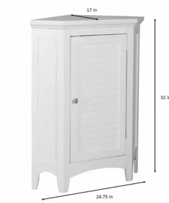 TeamsonUS Teamson Home Glancy Wooden Corner Floor Cabinet With Shutter Door, White