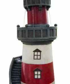 TeamsonUS Teamson Home Outdoor Solar Light House Fountain With Rotating LED Light, Red/White