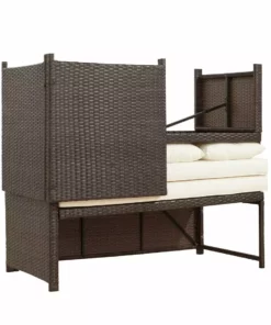 TeamsonUS Teamson Home Outdoor 3-Piece Rattan Patio Sectional Set With Loveseat, Chaise Lounge And Coffee Table, Brown/White