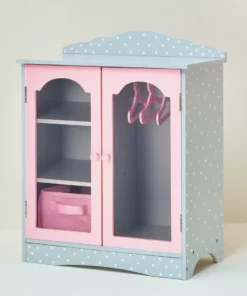 TeamsonUS Olivia's Little World Polka Dots Princess Toy Closet With Hangers For 18" Dolls, Gray/Pink Kids