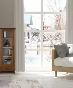 TeamsonUS Teamson Home Avery Wooden Linen Tower Cabinet With Storage, Oiled Oak